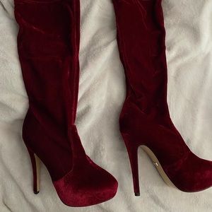 Red Velvet Thigh High Boots